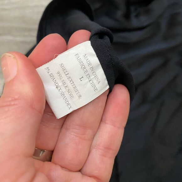 Theory Ebina Black Satin Silk/Spandex Ruffle Blouse Shirt, Sz Large, MP $295 - Picture 8 of 8